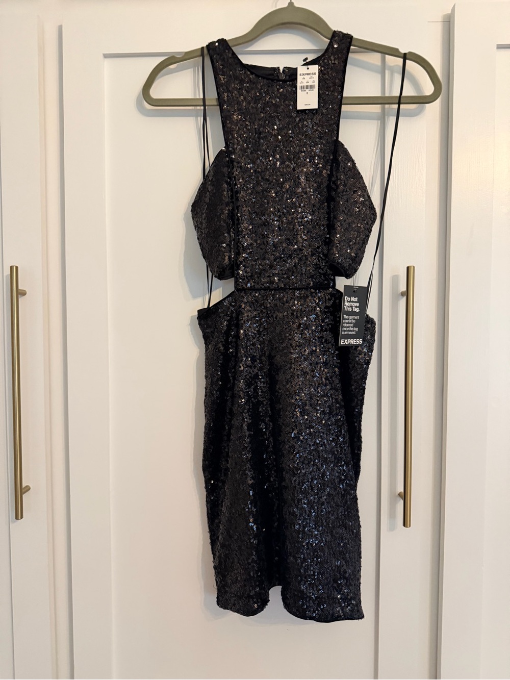 Express Black Sequin Cut Out Dress